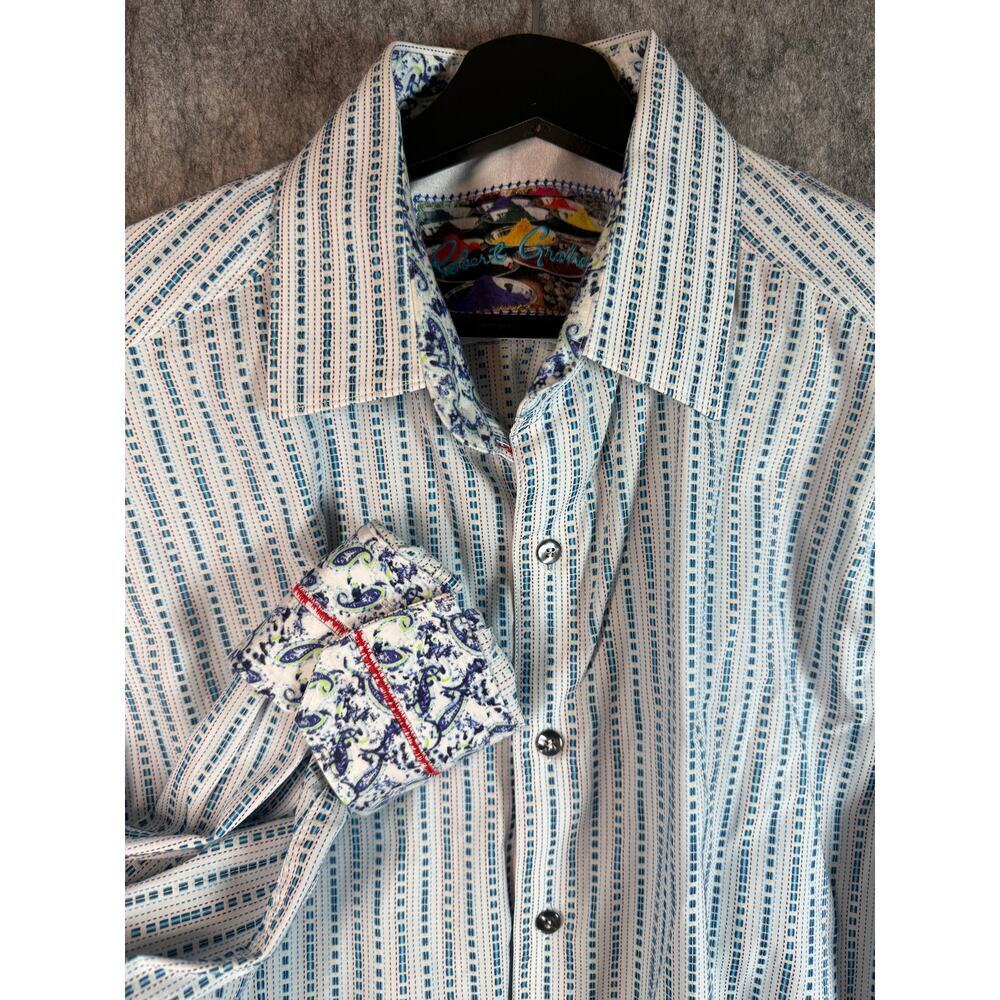 Robert Graham Mens 2XL Classic Fit Long Sleeve White Button Up Paisley Sleeves